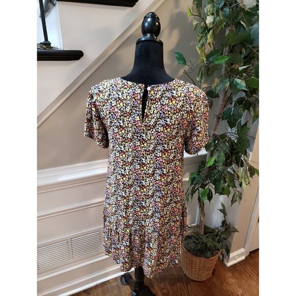 LOFT Petites Dress Women MP Multicolor Floral Short Sleeve Drop Waist Viscose - Picture 4 of 10